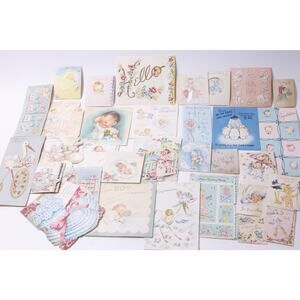 Vintage New Baby Greeting Card Lot Scrapbooking Craft Project ~ 260205-WH 951